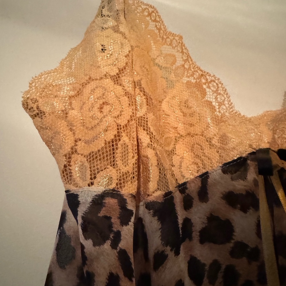 Vintage Leopard Print Lingerie Lace Night Grown Sz S - Picture 2 of 5